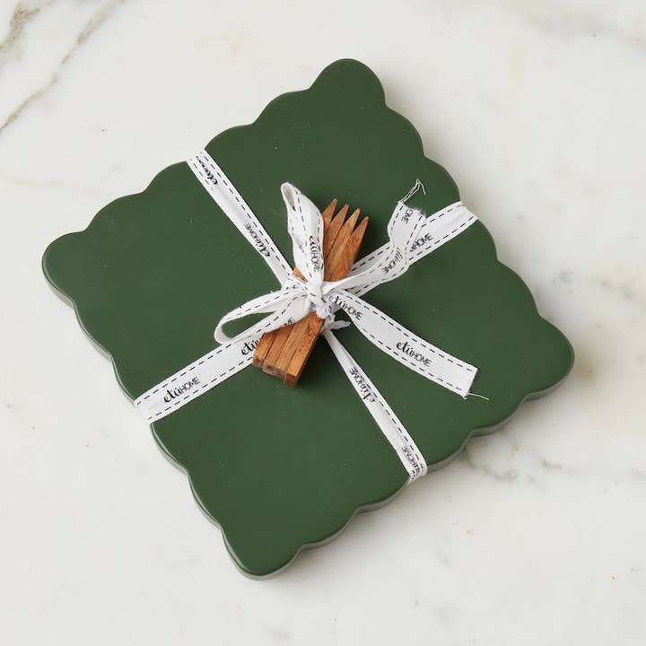 Square Scalloped Board with Cheese Markers, Small, Spruce for wholesale by etúHOME
