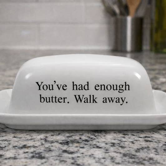 Forced Willpower Ceramic White Butter Dish for wholesale by Buffalovely