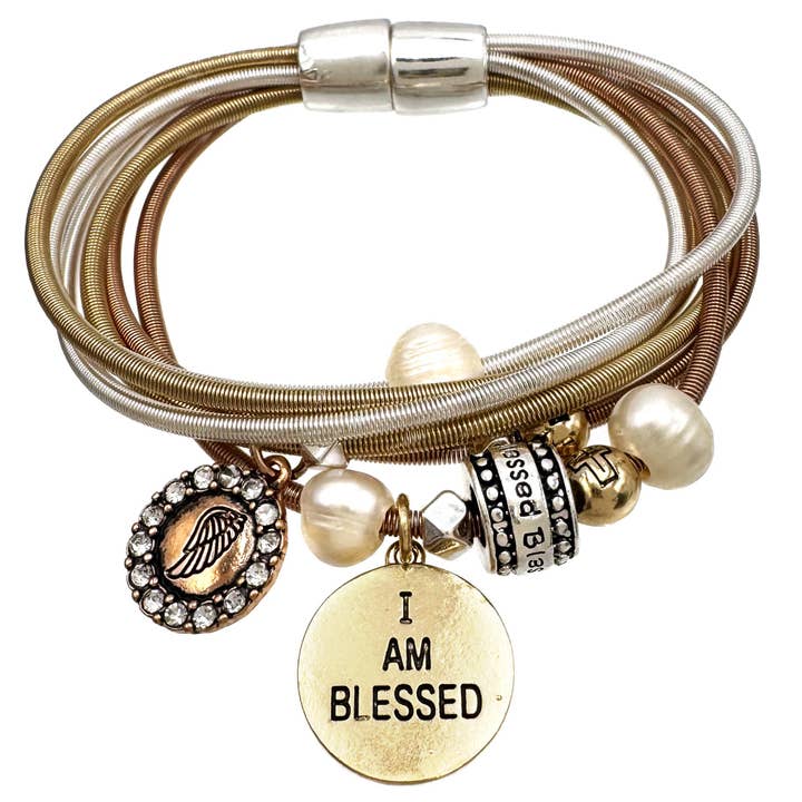 Lunar Deer - Wholesale Charm/Dangle Bracelet - I Am Blessed Wired Guitar String Stretch Bracelet