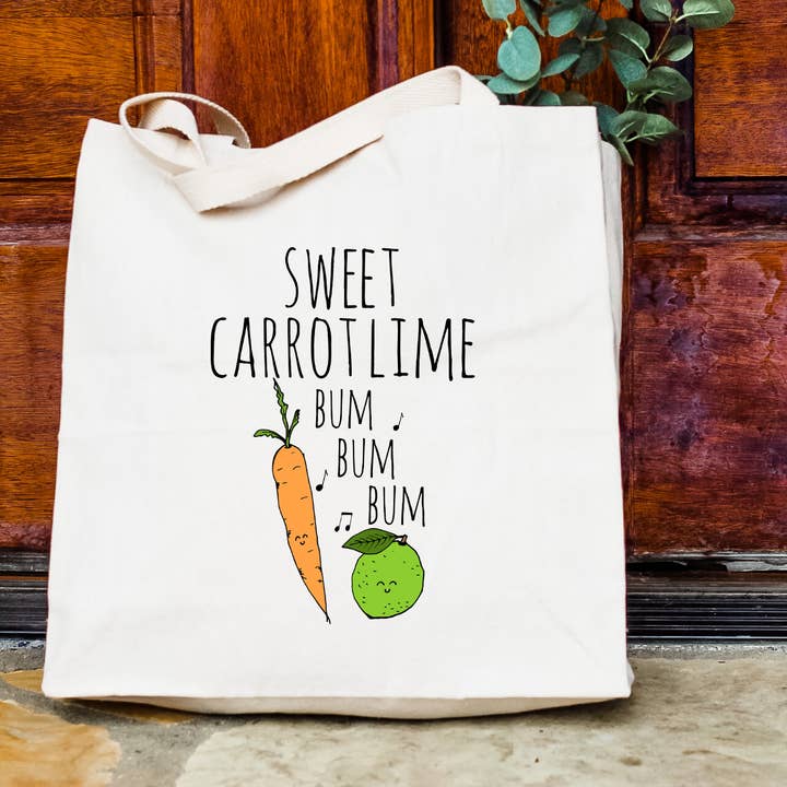Moonlight Makers – Großhandel Tragetasche – Damen – Süße, farbenfrohe Tragetaschen, Motiv: Sweet Carrot Lime, Frühling