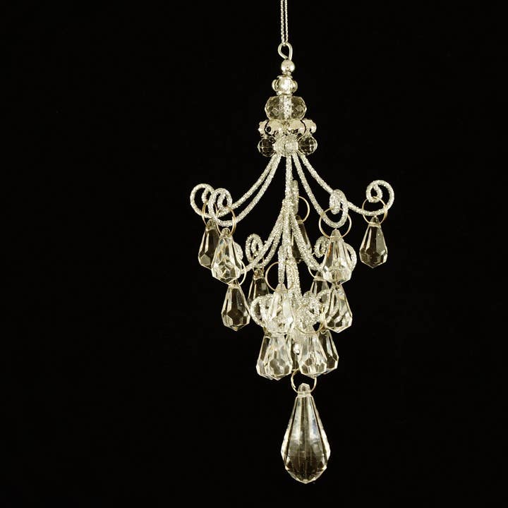 6.25" Glitter Teardrop Chandelier Ornament for wholesale by Decor N Beyond