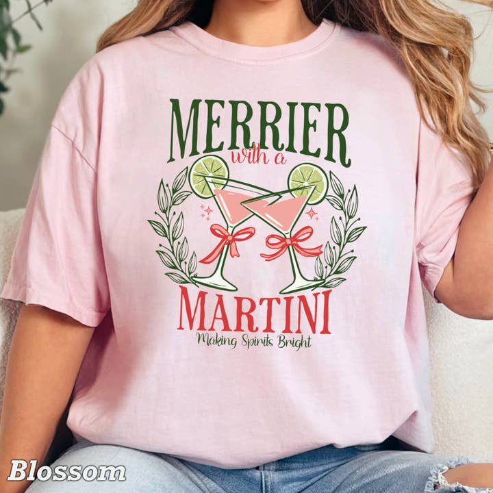 Shoppe SHC - Wholesale T-shirt (graphic) – women's - Merrier Martini Christmas Graphic Tee | Comfort Color2