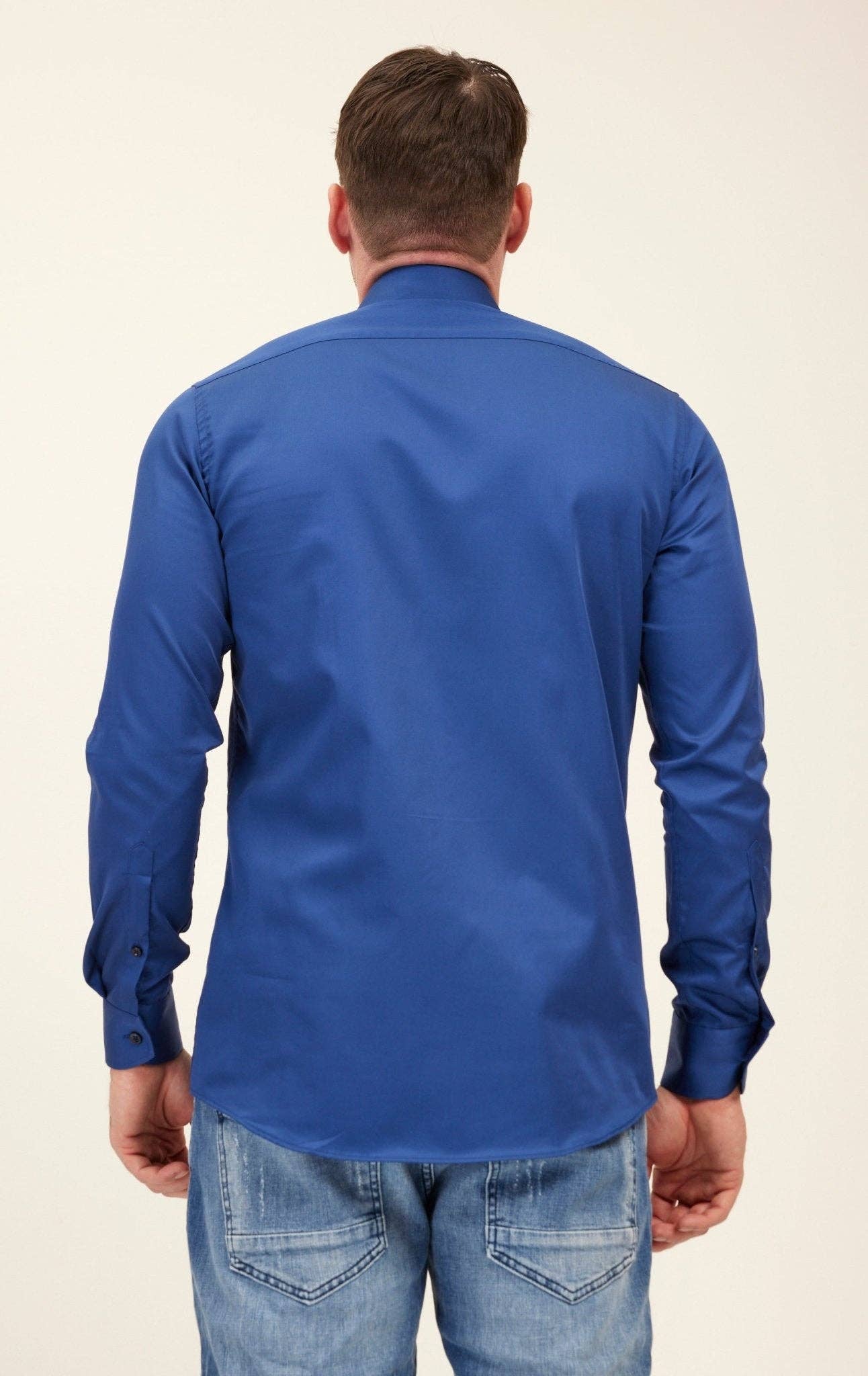 Men's Pure Cotton Spread Collar Fitted Dress Shirt - Navy for wholesale on Faire4