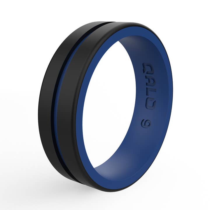 Black/Navy Folds of Honor Police Strata Ring for wholesale by QALO