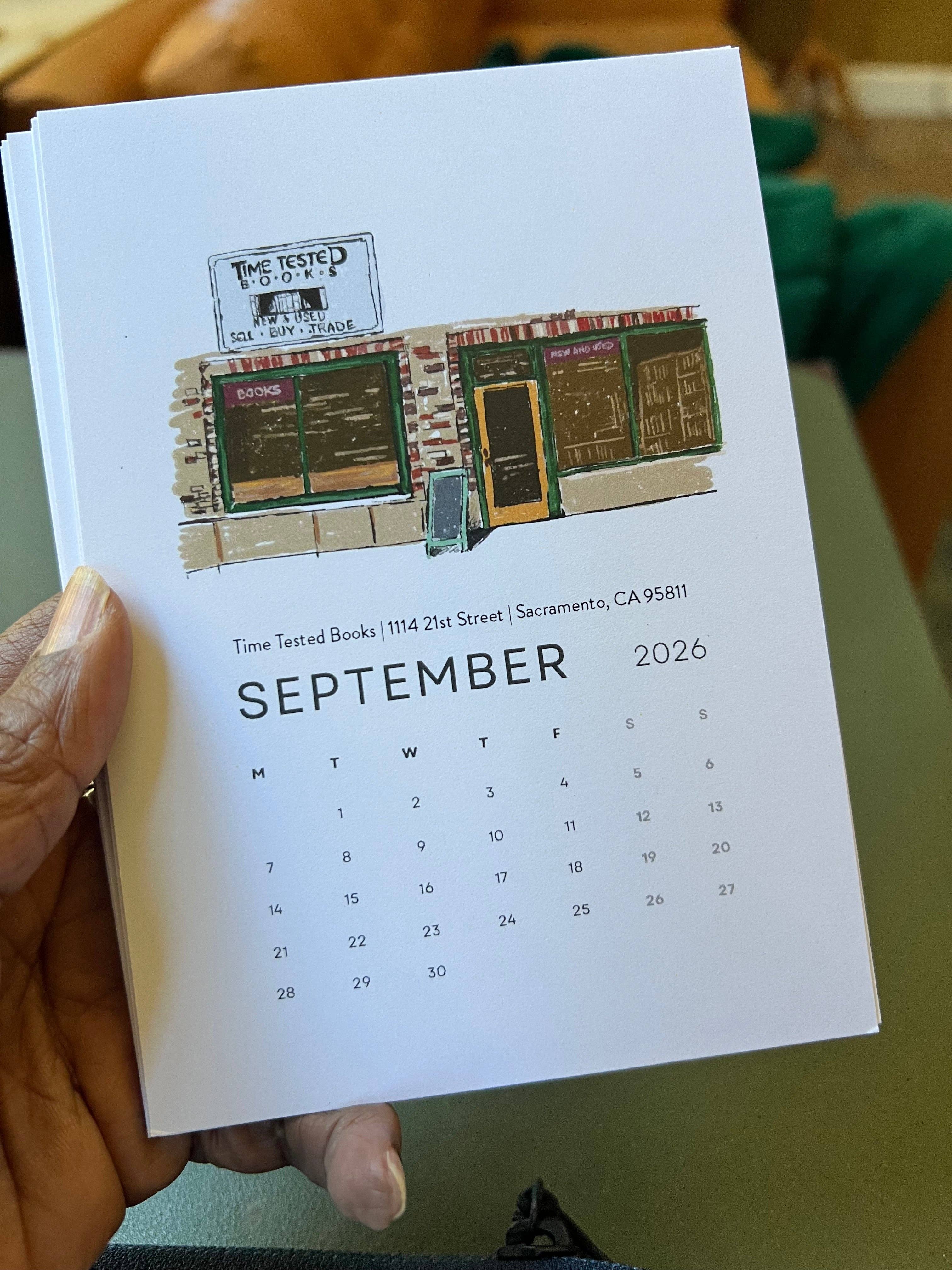 PriyaOriginalsArt - Wholesale Calendar - Bookshops of Sacramento 2026 Desktop Calendar + easel6