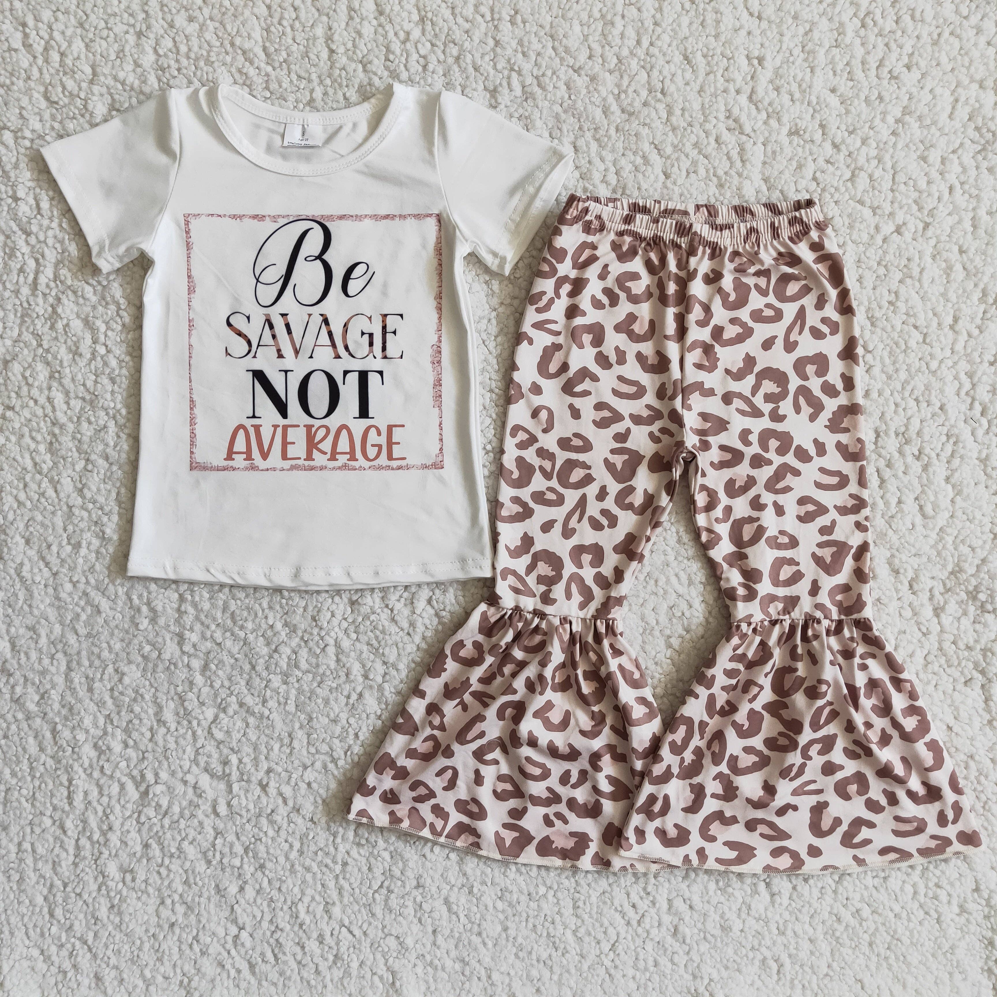 Yawoo Garments - Wholesale Top & Pant Set - Kids - Be savage not average shirt leopard pants girls boutique clo1
