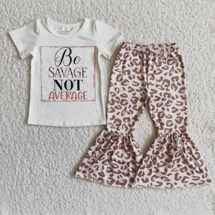 Yawoo Garments - Wholesale Top & Pant Set - Kids - Be savage not average shirt leopard pants girls boutique clo1