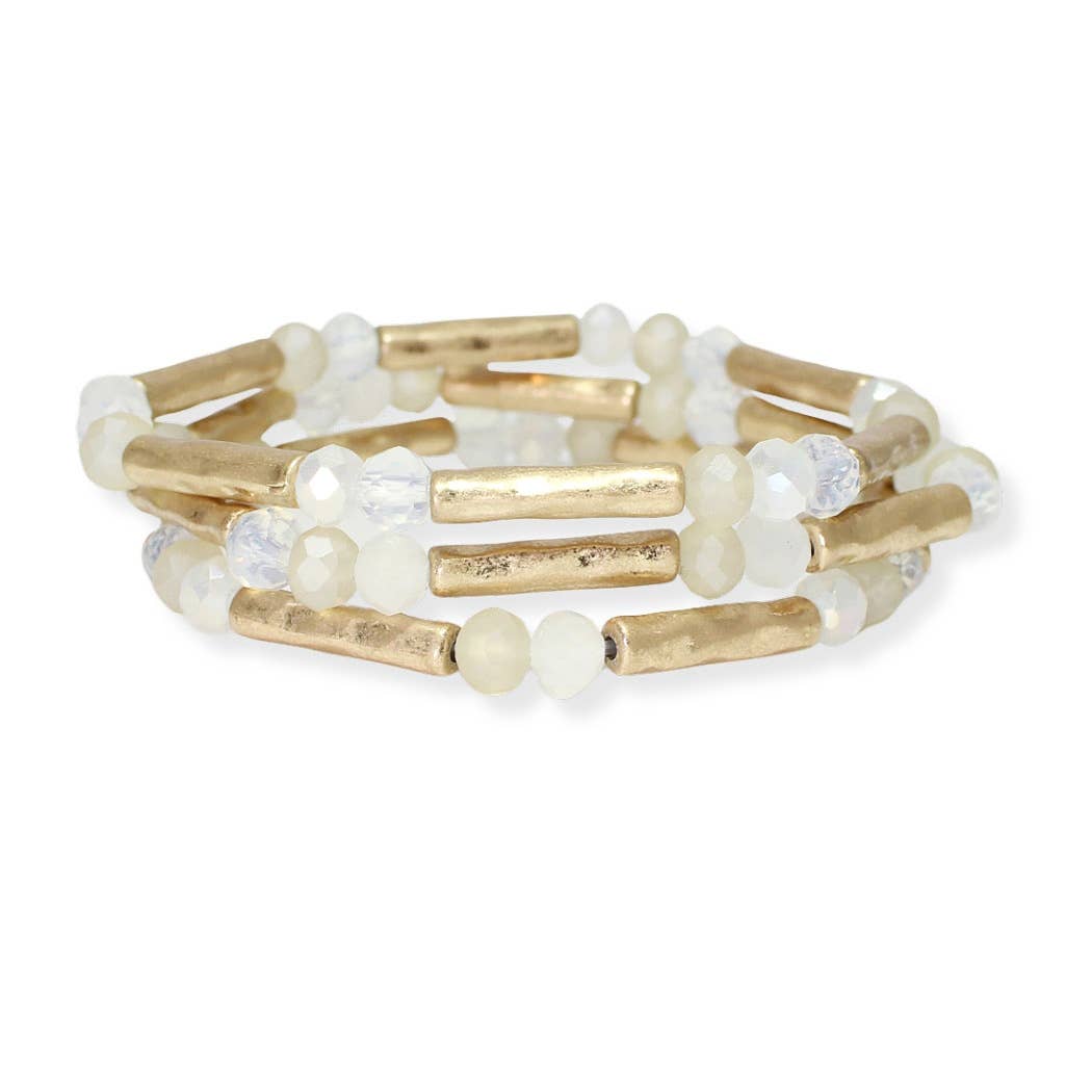 SOPHIA WHOLESALE – wholesale Beaded bracelet – Hammered metal accent multi layered pearl stretch bracelet4