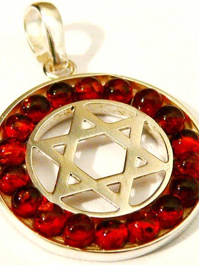 Cherry Amber and Silver Star of David Pendant for wholesale by Mia's Polish Treasures