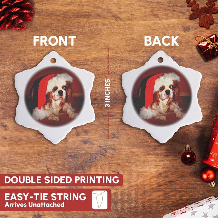 3dRose - Wholesale Ornament - 3dRose, Christmas Hat on Adorable Cavalier King Charles Spaniel Dog, Ornament2