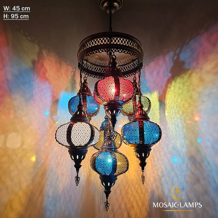 Mosaic Lamps - Wholesale Chandelier/Hanging Light - 7 Lattice Byzantine Lights, Byzantine Mixed Sphere Chandelie