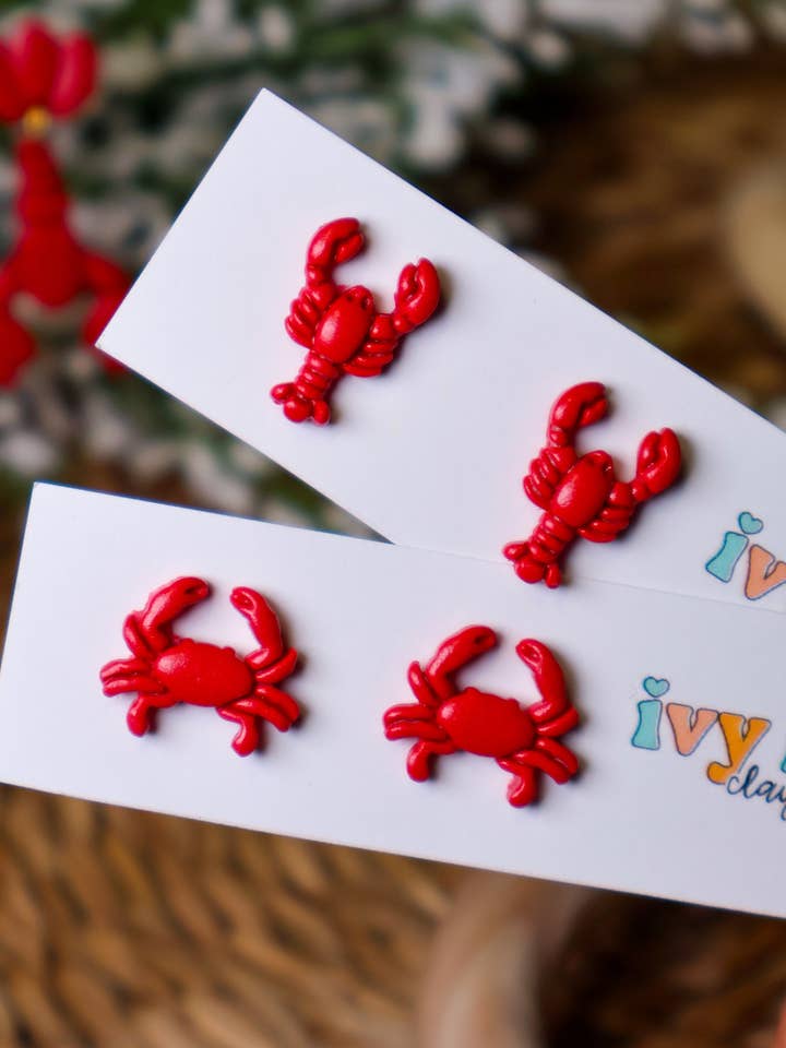 Lobster & Crab Stud Earrings for wholesale by Ivy Lane Clay Co.