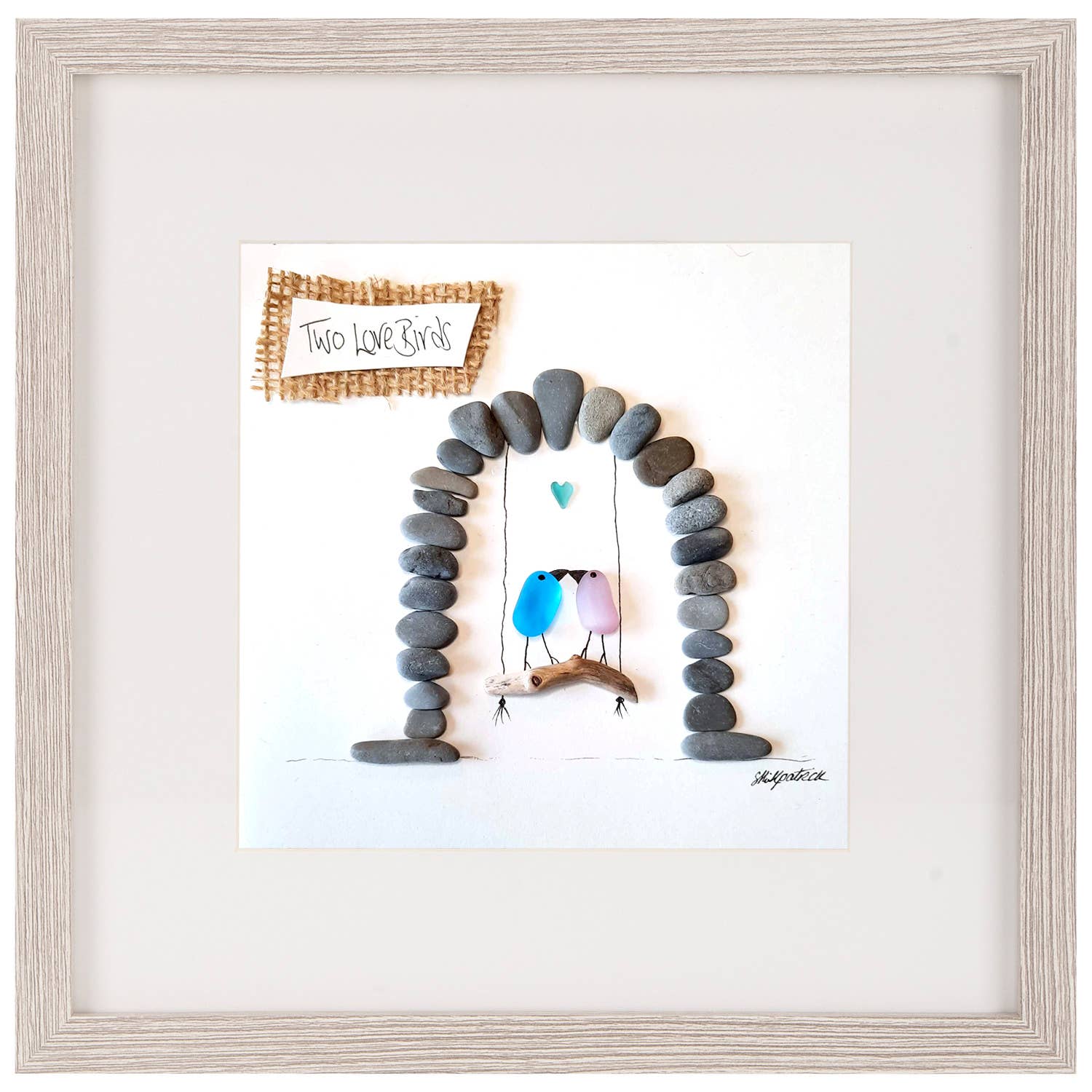 UrchinArtworks – wholesale Wall decor – Kids & Baby – Love Swing - Sea Glass, Driftwood & Pebble Picture - Framed 1