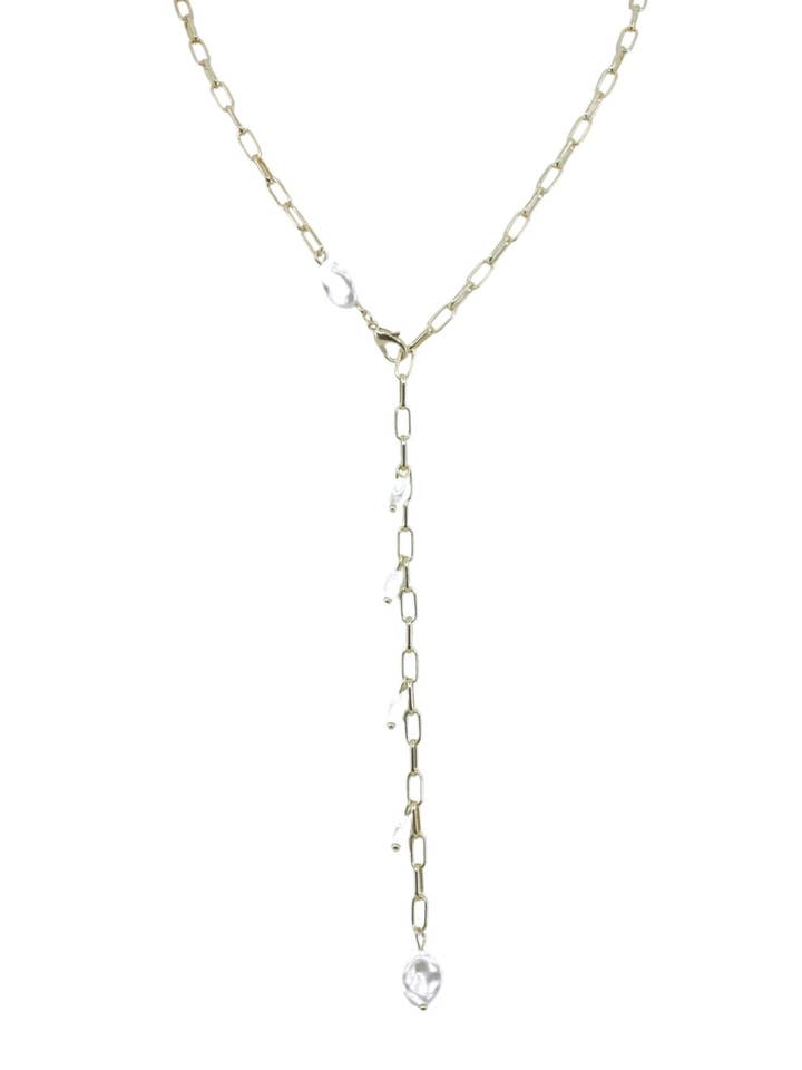 Paperclip Chain and Pearl Tassel Necklace for wholesale by A Blonde and Her Bag