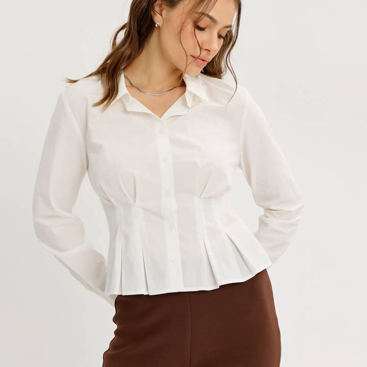 COTTON BLEND BUTTON-DOWN SHIRT WITH PLEATED WAIST for wholesale by idem ditto
