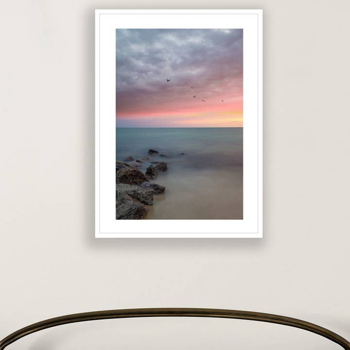 Brooke T Ryan Photographic Art - Wholesale Art Print - Vertical Ocean Sunset Art: Pink and Blue Cape Cod Seascape1