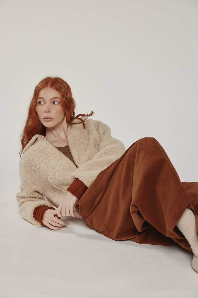 Oatmeal Wool blend ribbed short bomber jacket for wholesale on Faire5