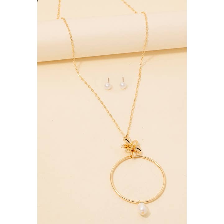 Flower Pearl And Large Hoop Pendant Layered Necklace Set for wholesale by Anarchy Street