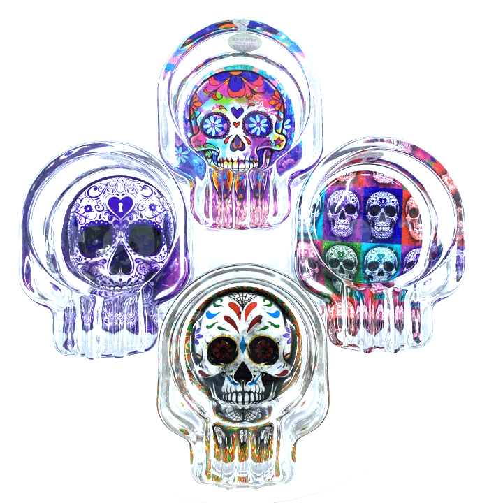 Novelty Brands - Wholesale Ashtray - Smokezilla Skull Shaped Glass Ashtray Assortment - 4/Display3