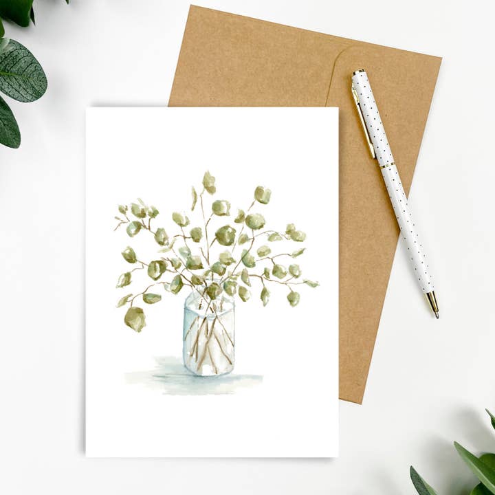 "Eucalyptus Simplicity" Greeting Card 5x7" for wholesale by Shelly Cluff Art