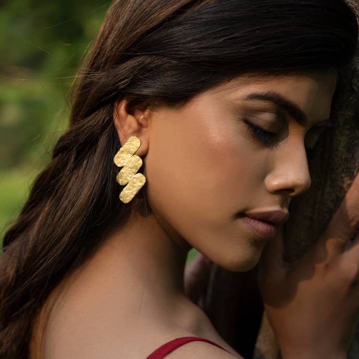 DIORA - Wholesale Dangle Earrings - Handmade Long Stud Earrings Hammered Brass Fashion Jewelry