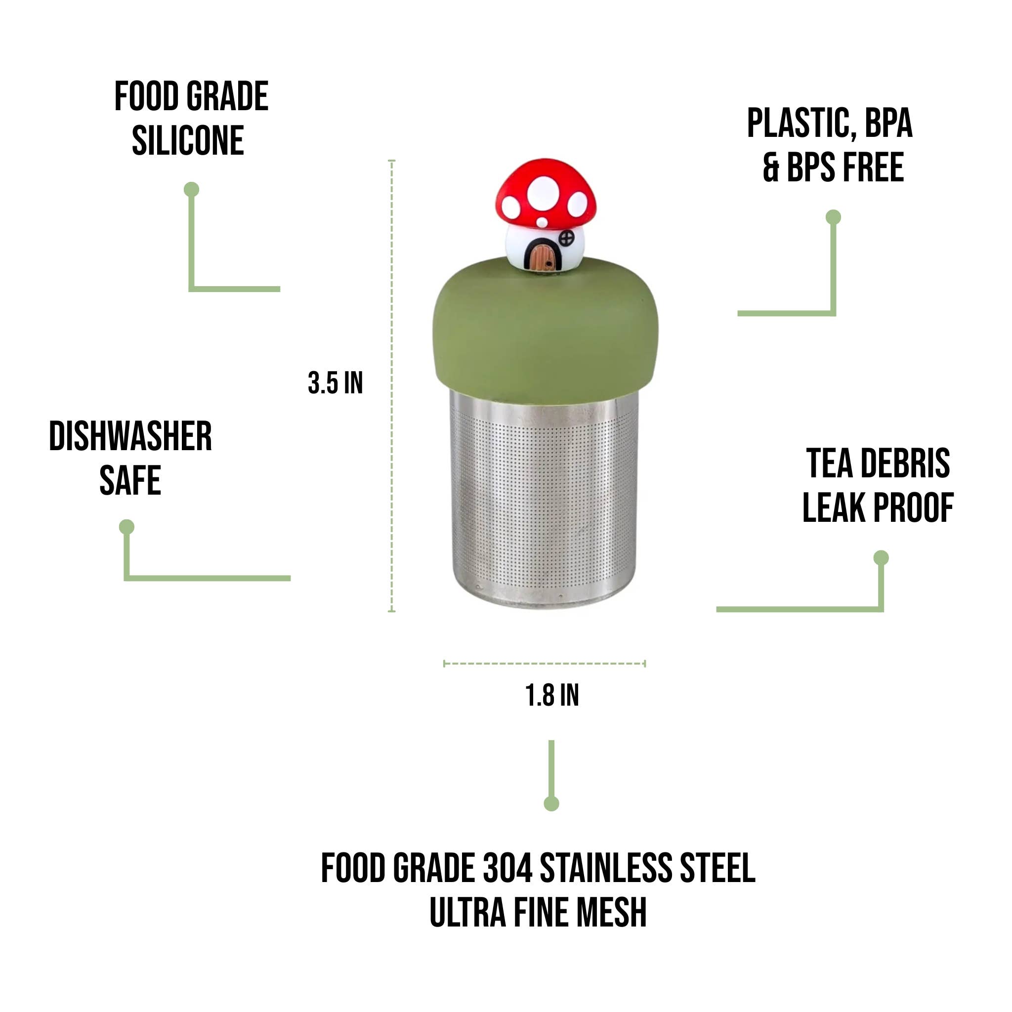 Float2infuse Tea Infuser - Wholesale Tea strainer/infuser - Mushroom Cottage | Floating Tea Steeper | Green Base | Red3