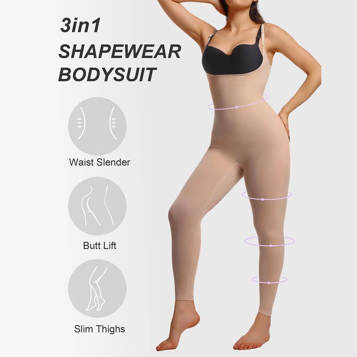 ShaperX Shapewear - Wholesale Bodysuit - Women's - SHAPERX 3-in-1 Seamless Open-Bust Tummy Control Legging Bodysuit4