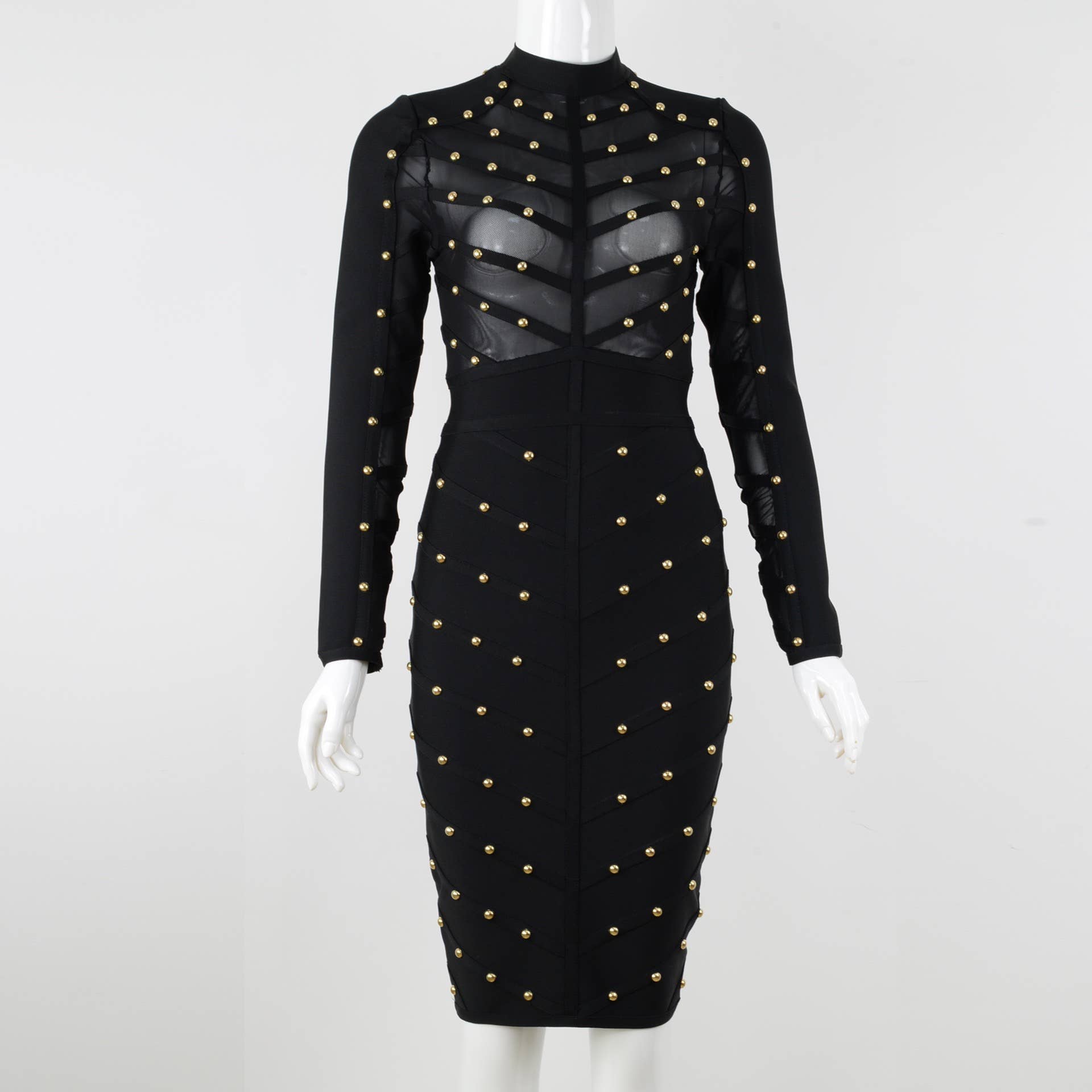 Black SY290 Glamorous Mesh Long Sleeve Bandage Dress for wholesale on Faire7