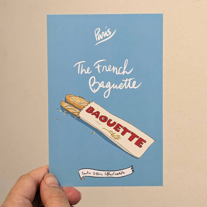 Baguette postcard for wholesale by EMILIE ETTORI ILLUSTRATION