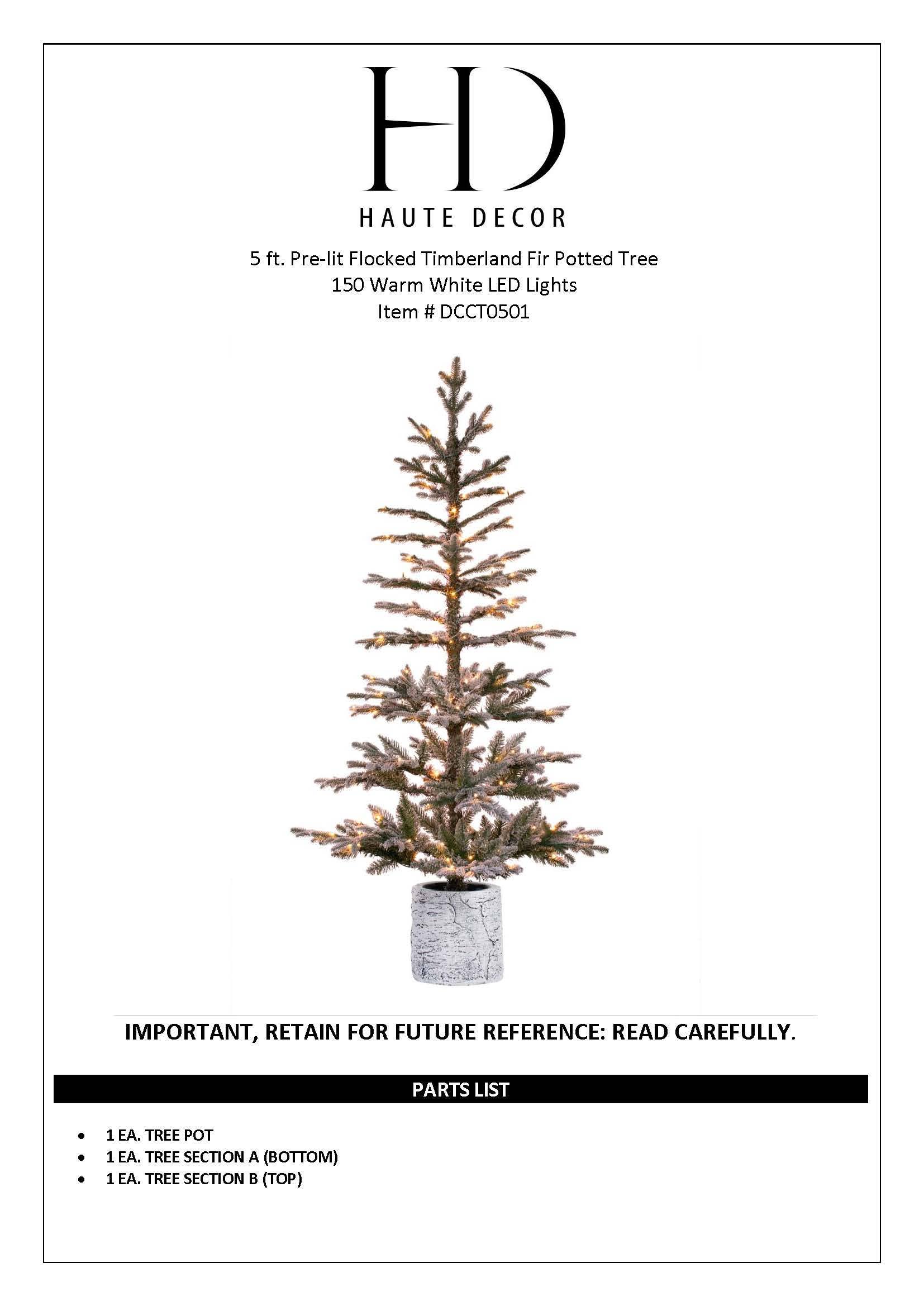 Haute Decor - Wholesale Artificial Christmas Tree - 5 Foot Prelit Flocked Timberland Fir Potted Christmas Tree6