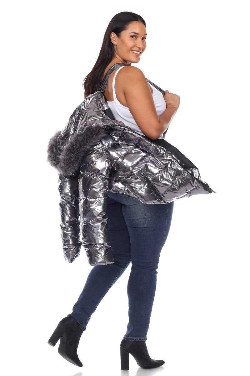 WHITE MARK - Vente Manteau – femme - Doudoune métallisée grande taille avec capuche24