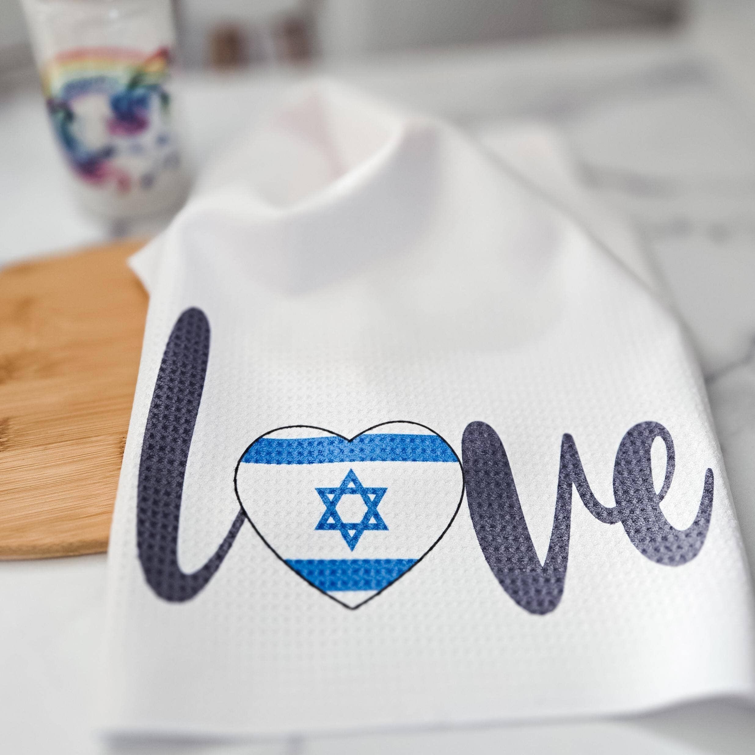 Salt Sparkle Shalom - Vente Torchons - Torchon gaufré minimaliste Love Israel1