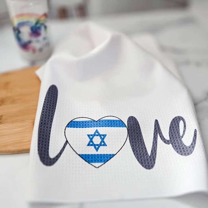 Salt Sparkle Shalom - Vente Torchons - Torchon gaufré minimaliste Love Israel1