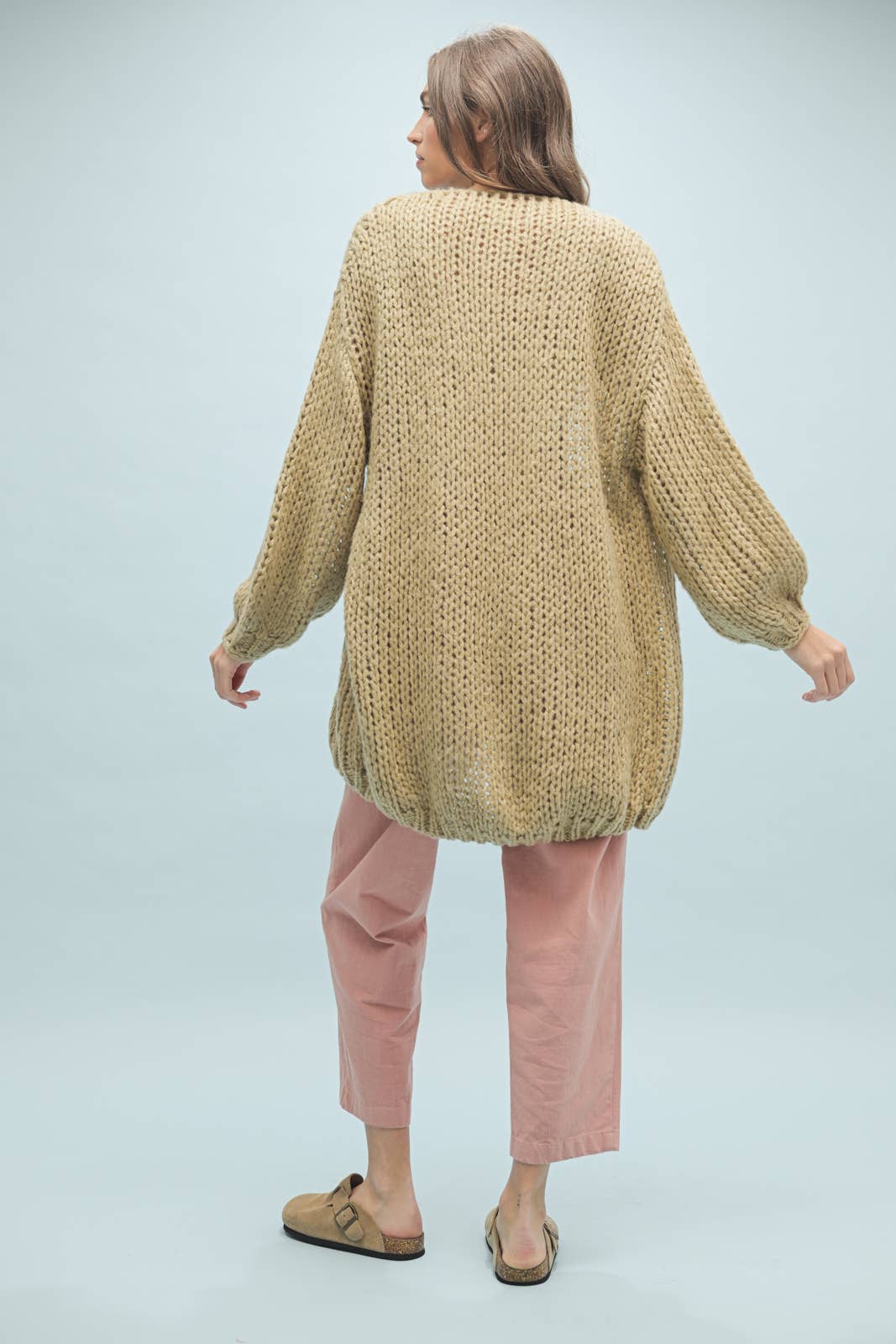 TAUPE OPEN-KNIT CHUNKY SWEATER CARDIGAN / WL25-10382 for wholesale on Faire3