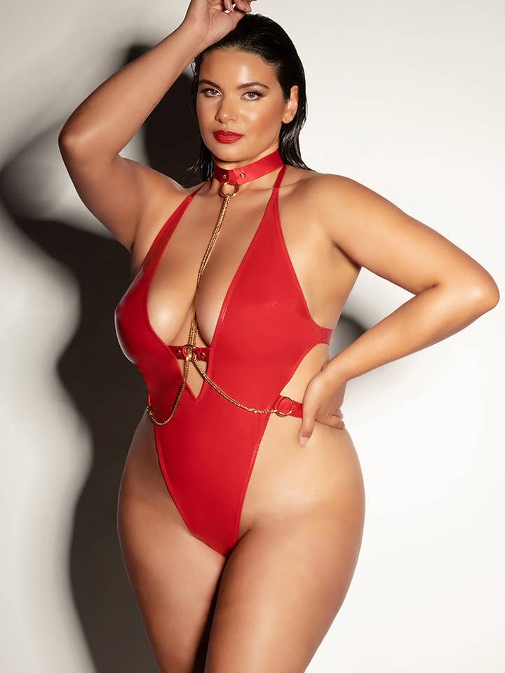 Red SUBMISSIVE FETISH VINYL TEDDY for wholesale on Faire5