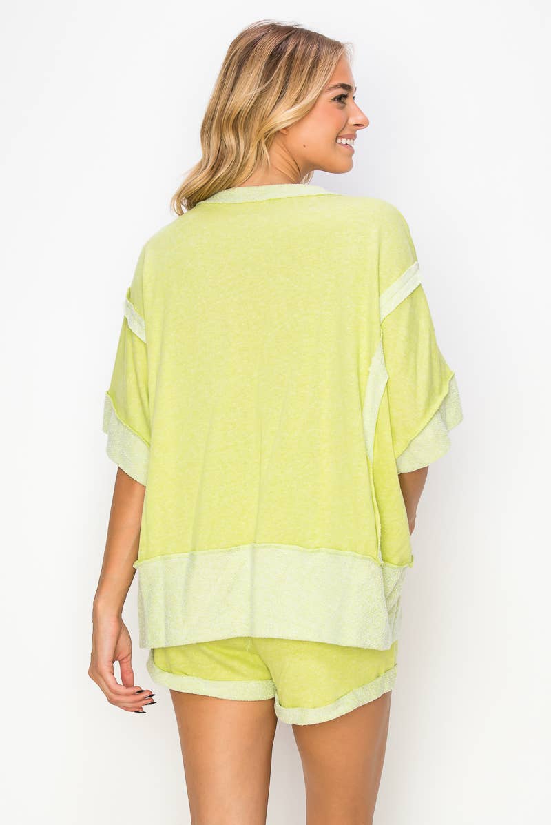 J.Her - Wholesale Knit Top - Women's - Oversize Reverse Contrast Banded Top HT40281