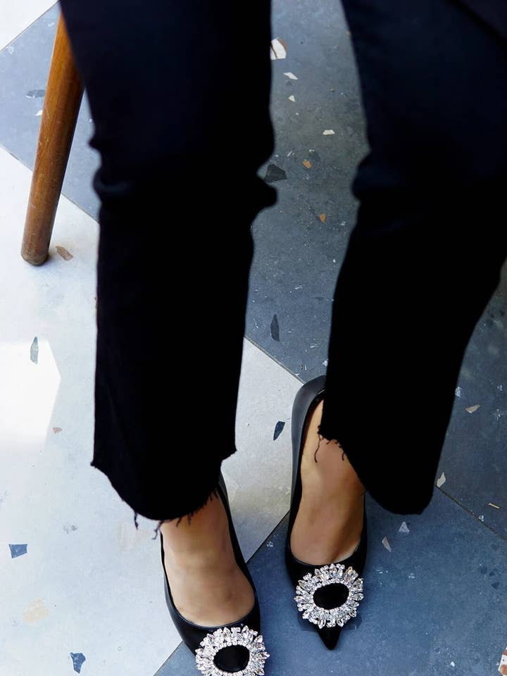 Svarta läderklackade skor, brudskor, stenklackar för wholesale av LAMİNTA