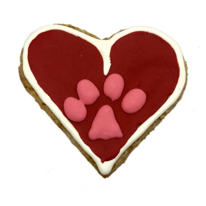 Valentine's Heart Paw Print Organic Dog Cookie for wholesale by Pupcakes and Pawstries Barkery