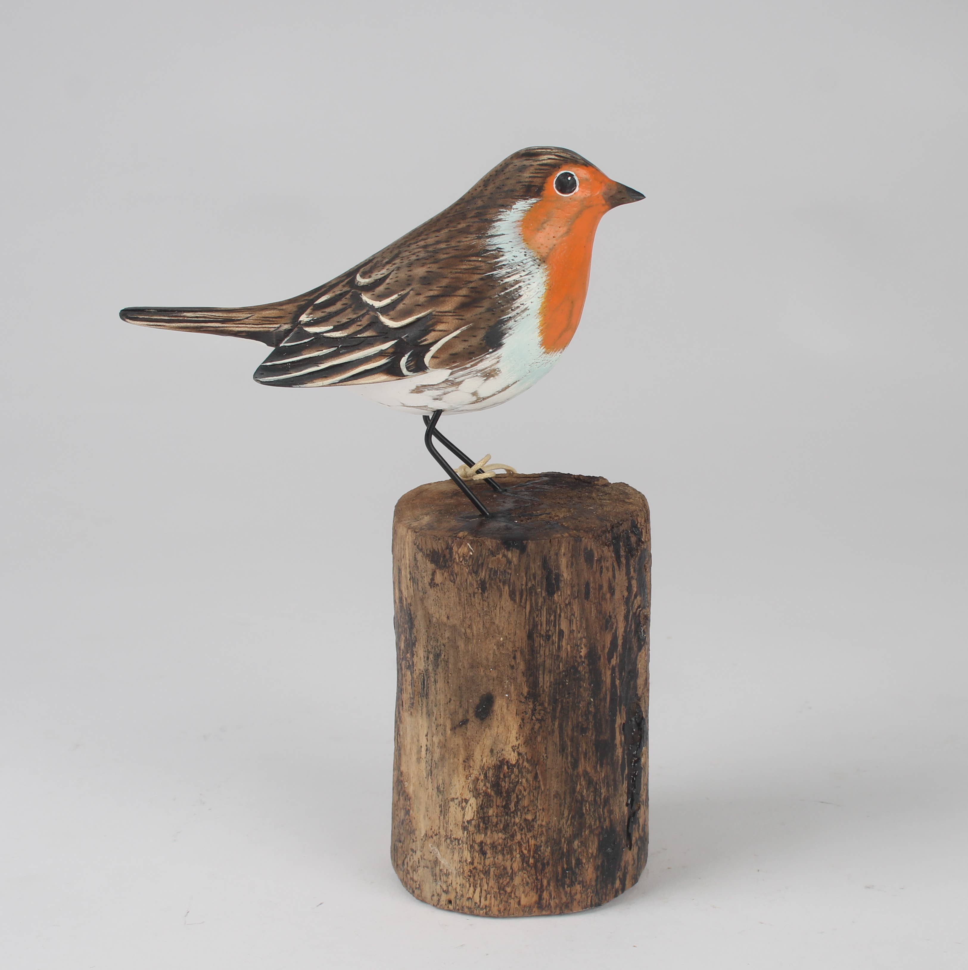 Originals International Ltd - Wholesale Decorative Figurine - Hand Carved Wooden Robin on Stump by Archipelago1