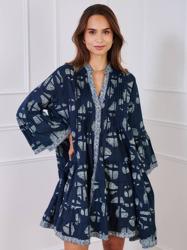 Korte A-lijn jurk van bedrukt katoen - Orice voor wholesale door Orice