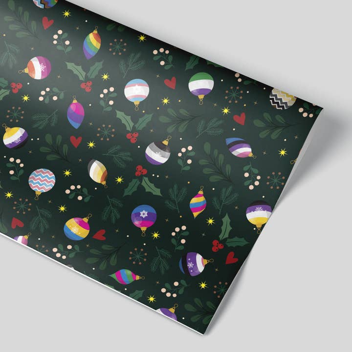 'QUEERMAS - FOREST GREEN' FLAT WRAP SHEET for wholesale by Shaven Raven Designs
