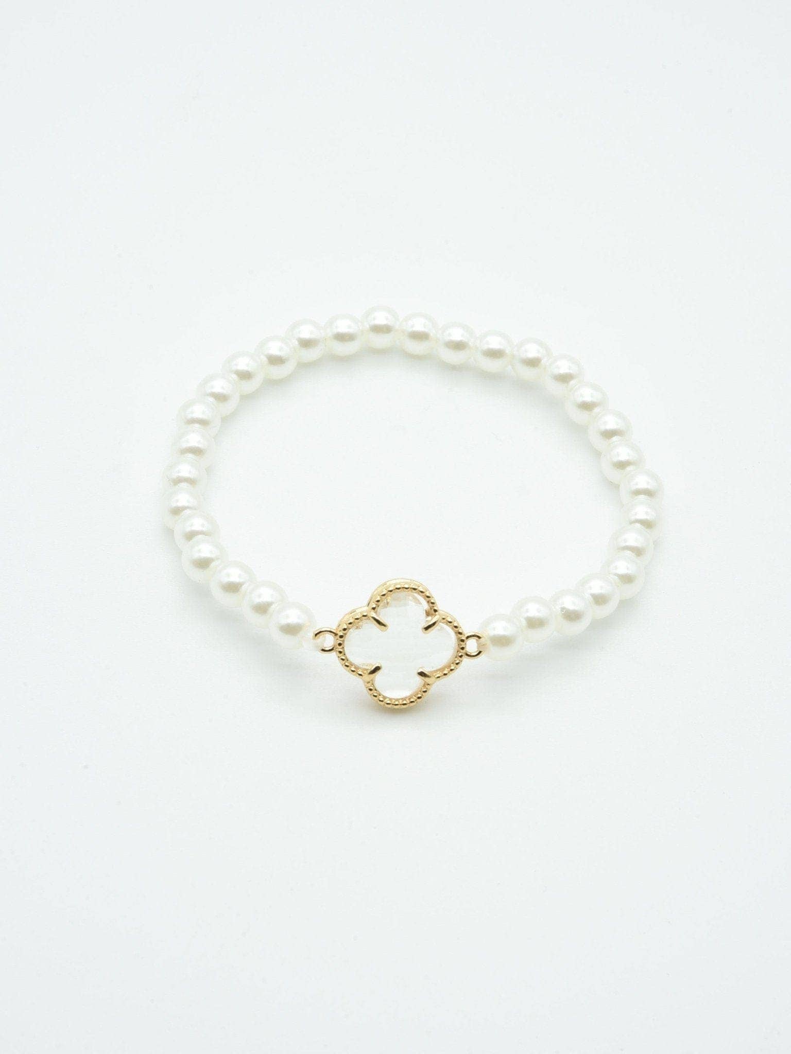 MiMi Wholesale - Wholesale Beaded Bracelet - Clover Accent Pearl Stretch Beaded Bracelet8