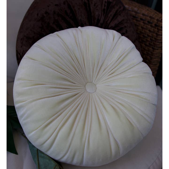 Phionah by Phionah Llc - Wholesale Throw/Decorative Pillow - Round Velvet Cushion Cream 12"
