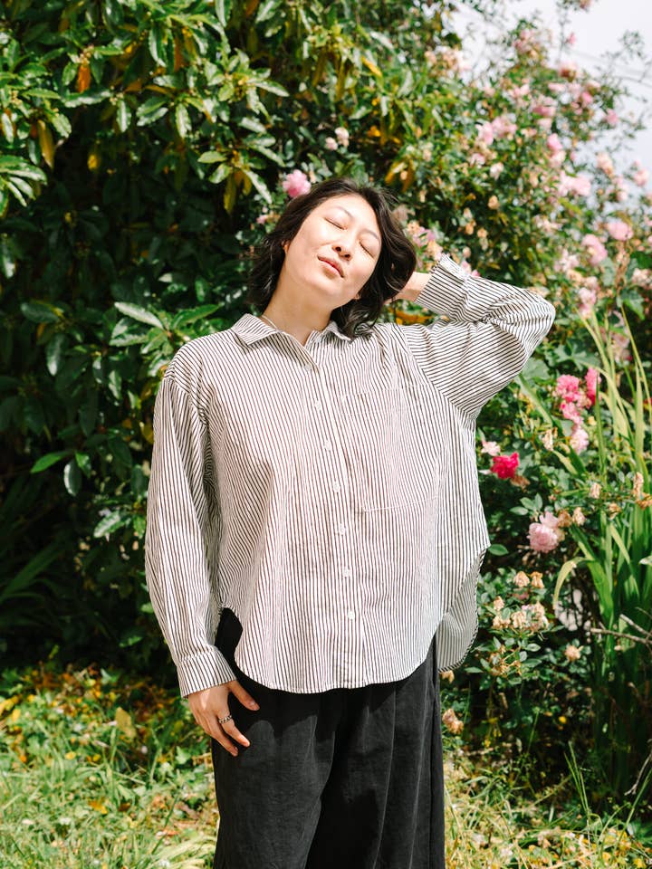 Nettle Studios - Wholesale Button Down Shirt - Unisex - Size Inclusive Plus Size Long Sleeve Button Up Striped Linen10