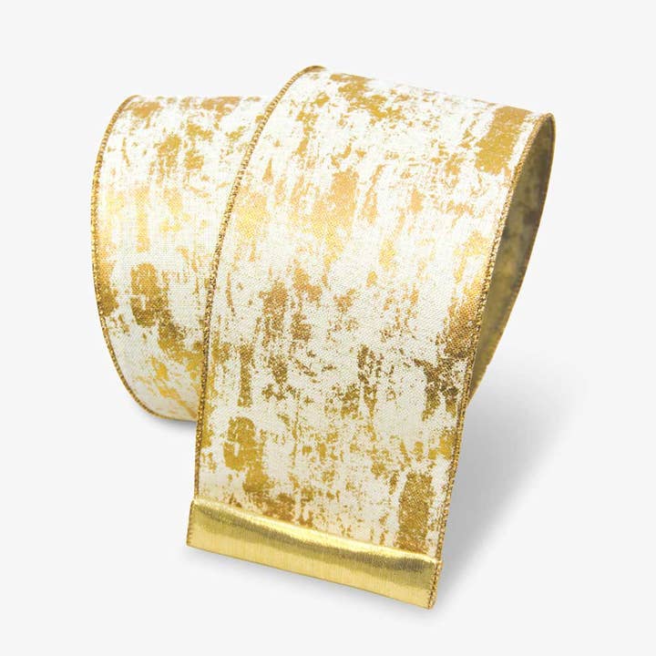 Ivory and Gold Leaf Foil Ribbon for wholesale by FancyFace Designs