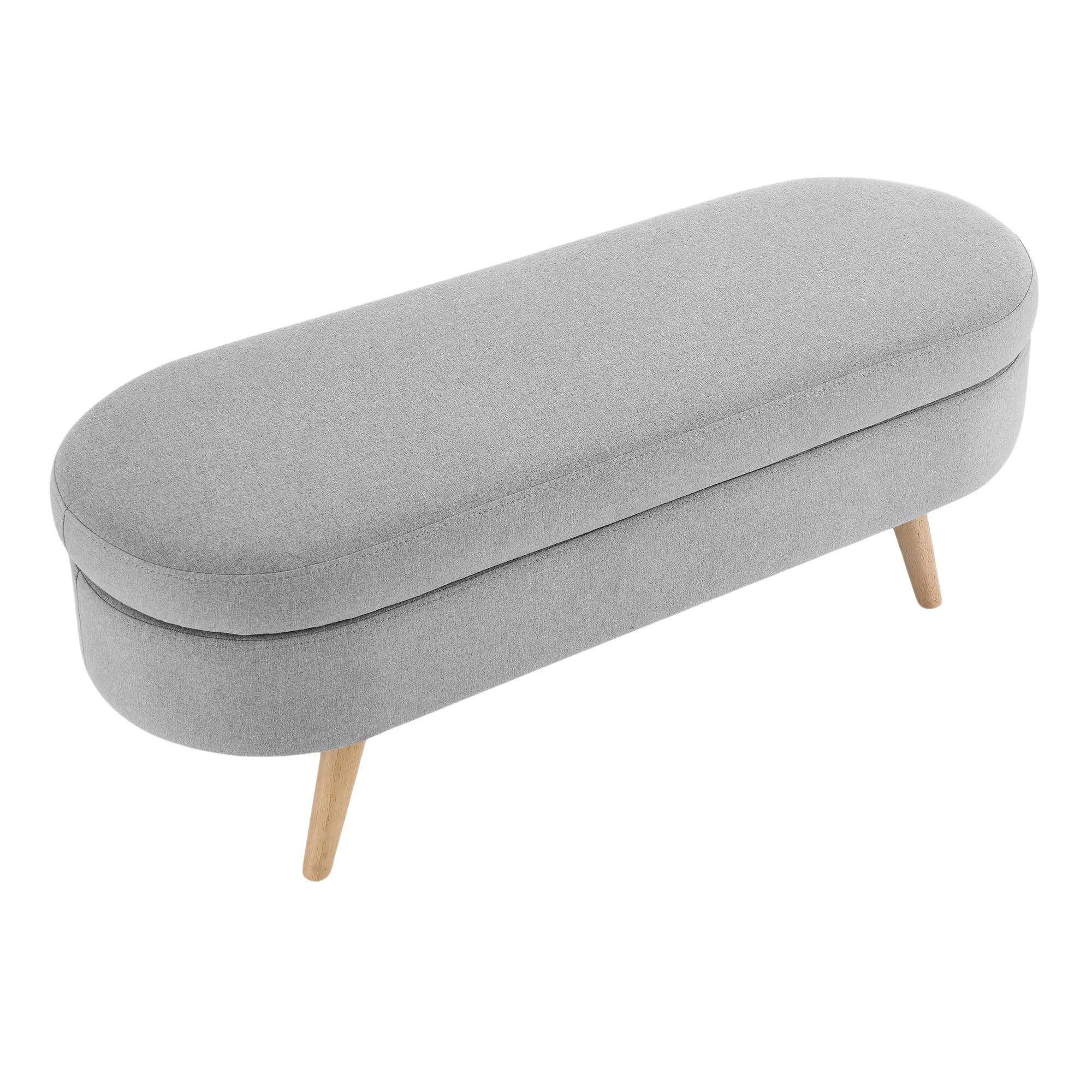 HomeRoots - Vente Bancs - Banc de rangement en lin gris et marron de 44" avec dessus rabattable0