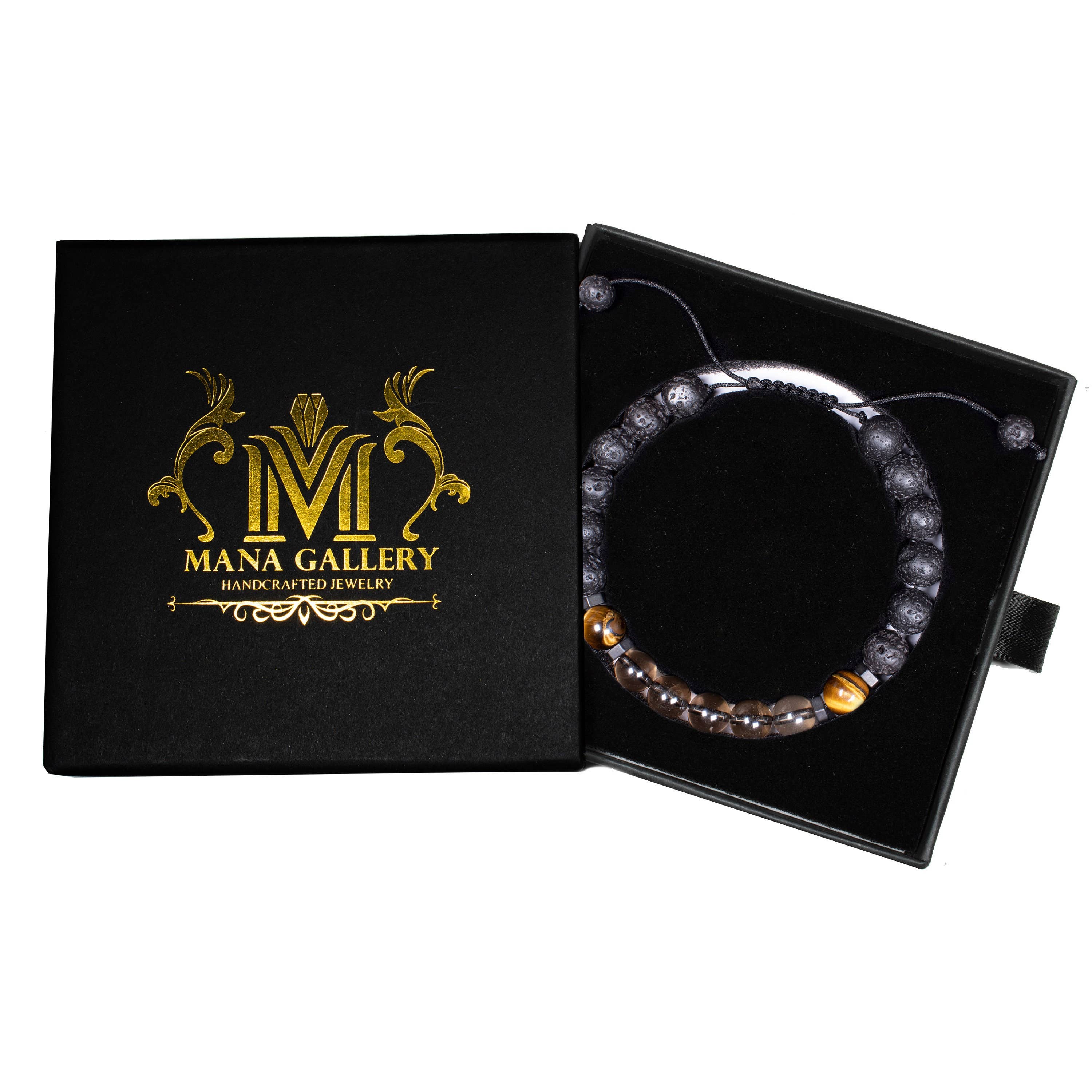 Mana Gallery – wholesale Pärlarmband – Justerbar rökkvarts, lavasten och tigeröga-pärla4