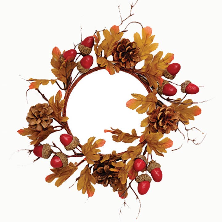 WORTH IMPORTS - Wholesale Wreath - 10" Fall Leaves, Pine Cones And Acorn Candle Ring
