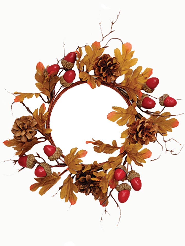 10" Fall Leaves, Pine Cones And Acorn Candle Ring for wholesale by WORTH IMPORTS