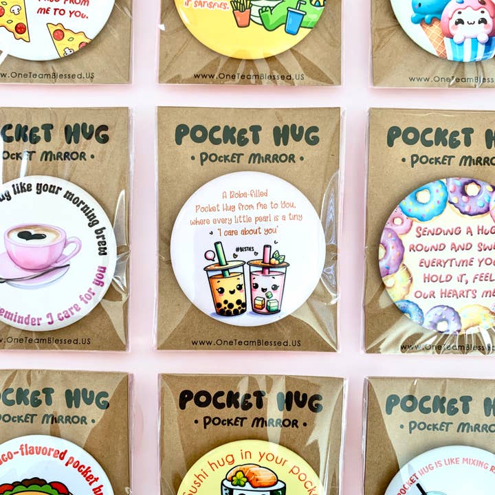 One Team Blessed - Wholesale Compact Mirror - Pizza Pocket Hug Mirrors | Gift for Friends | Kawaii Hug